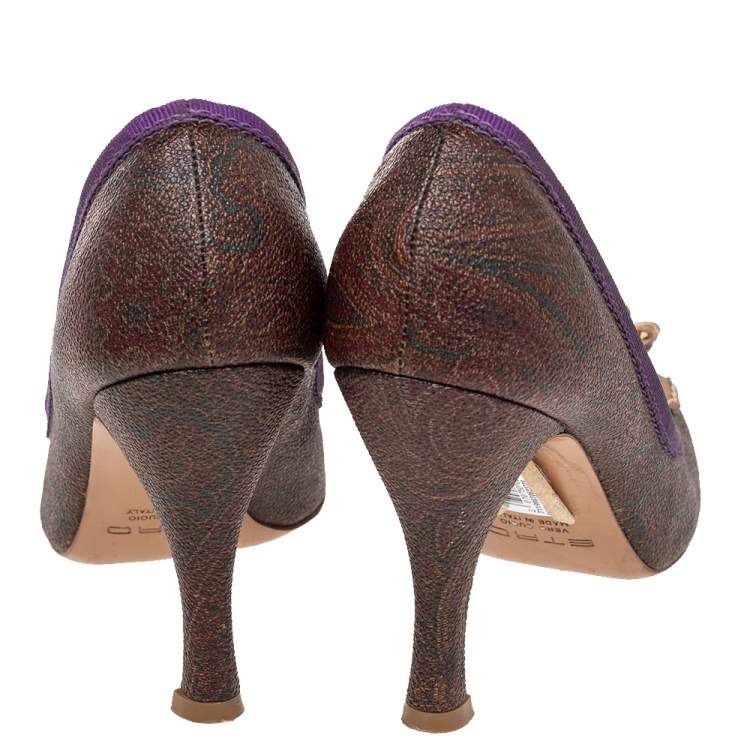 Pre Owned Etro Multicolor Paisley Print Coated Canvas Embellished Pumps Size 37