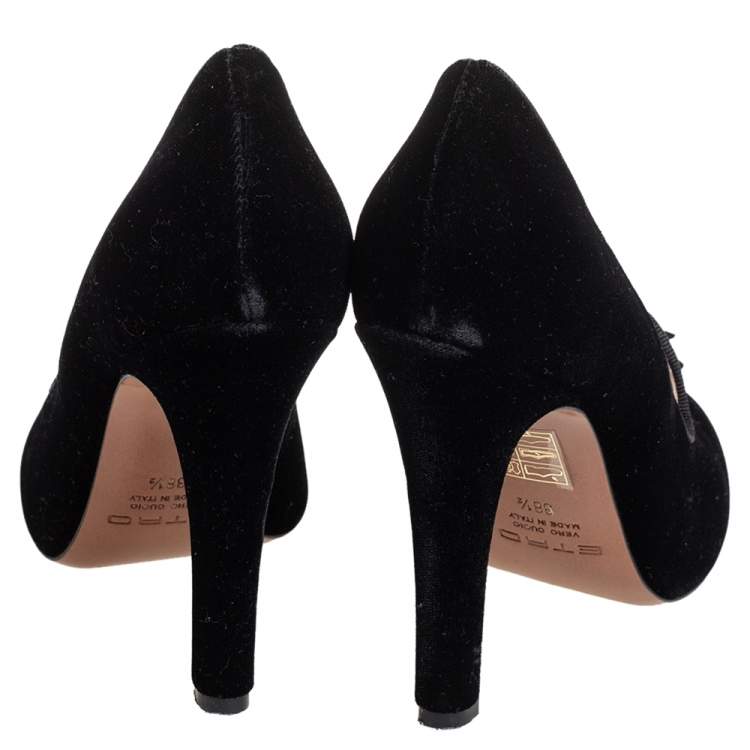 Pre Owned Etro Black Velvet Tassel Embellished Loafer Pumps Size 38.5