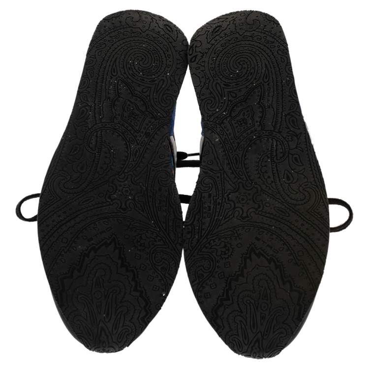 Pre Owned Etro Multicolor Paisley Print Fabric, Leather And Suede Low Top Sneakers Size 38