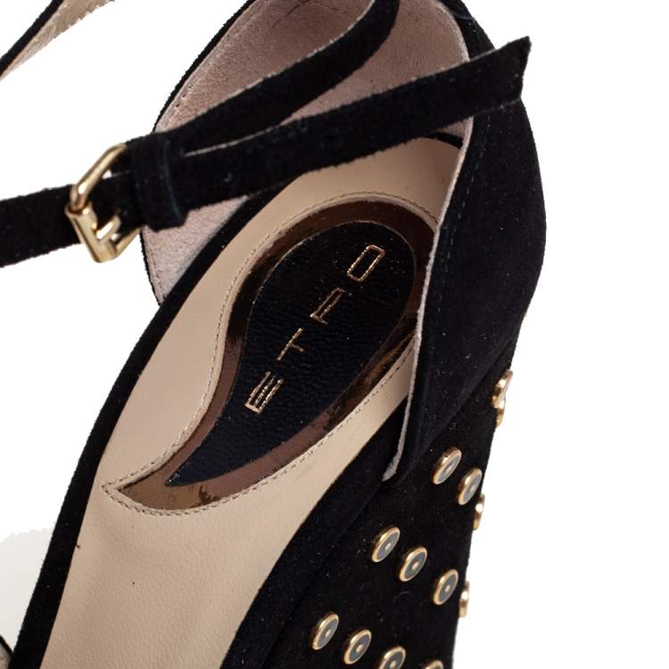 Pre Owned Etro Multicolor Suede And Pony hair Wedge Sandals Size 38