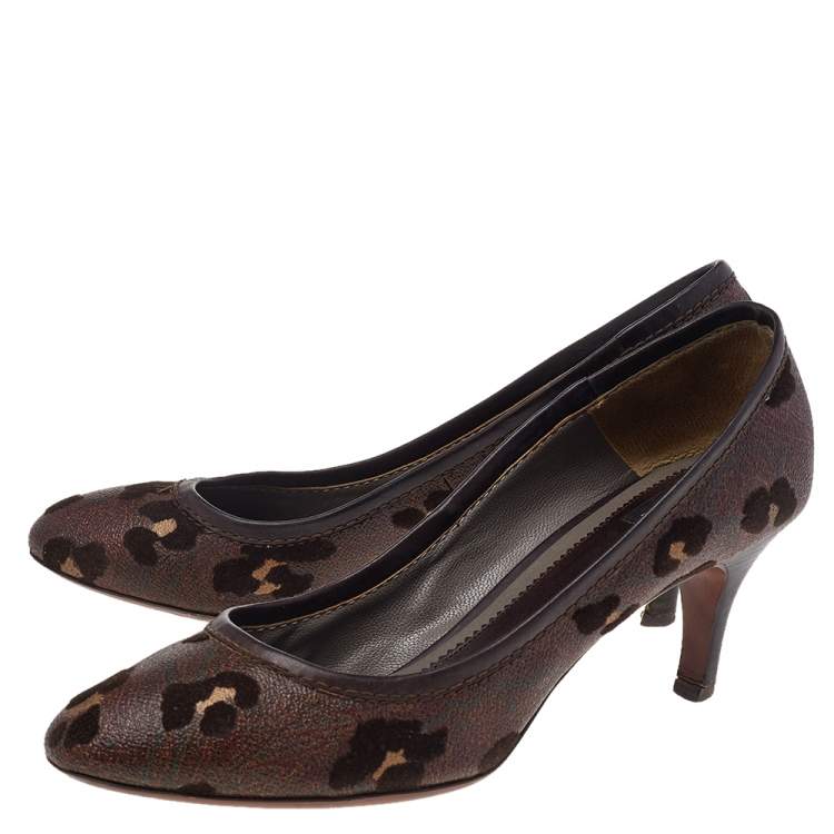 Pre Owned Etro Brown Printed Coated Canvas Pumps Size 38
