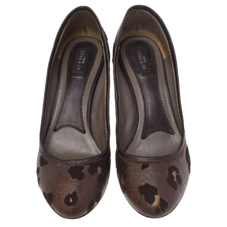 Pre Owned Etro Brown Printed Coated Canvas Pumps Size 38