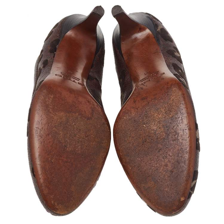 Pre Owned Etro Brown Printed Coated Canvas Pumps Size 38