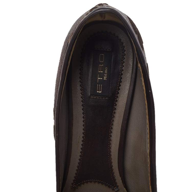 Pre Owned Etro Brown Printed Coated Canvas Pumps Size 38