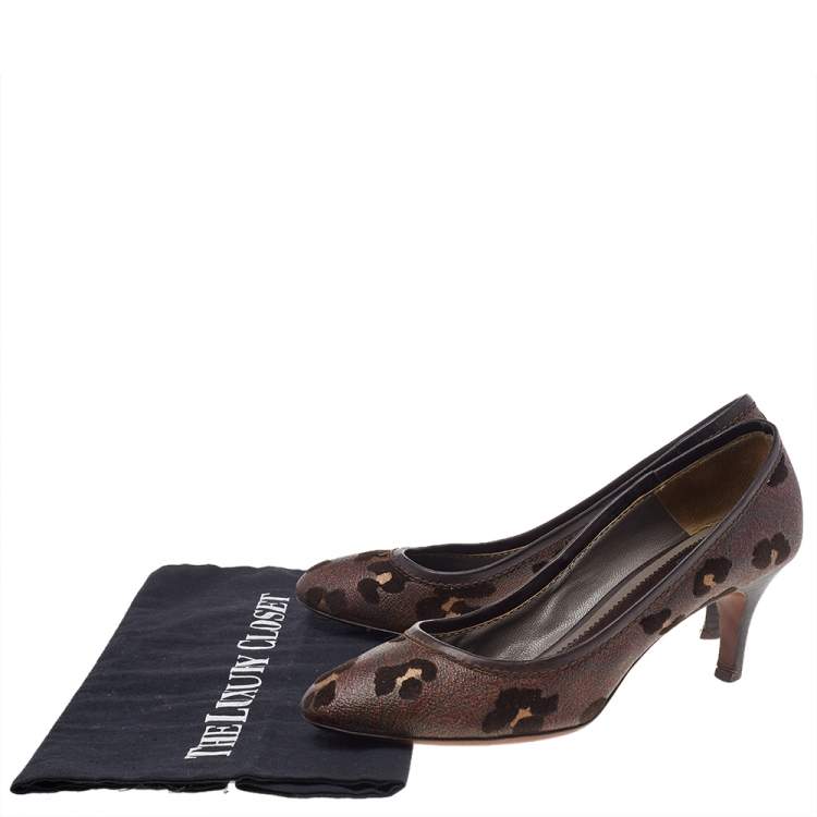 Pre Owned Etro Brown Printed Coated Canvas Pumps Size 38