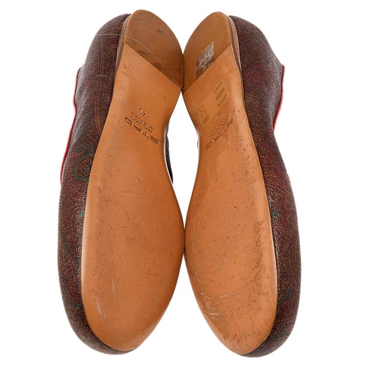 Pre Owned Etro Brown Coated Canvas Ballet Flats Size 40