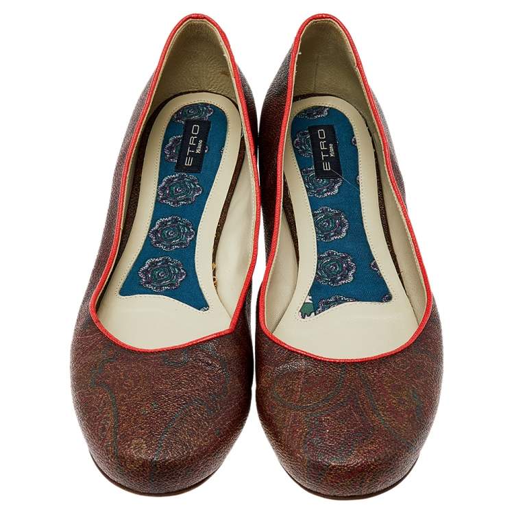 Pre Owned Etro Brown Coated Canvas Ballet Flats Size 40