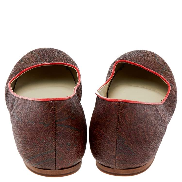 Pre Owned Etro Brown Coated Canvas Ballet Flats Size 40