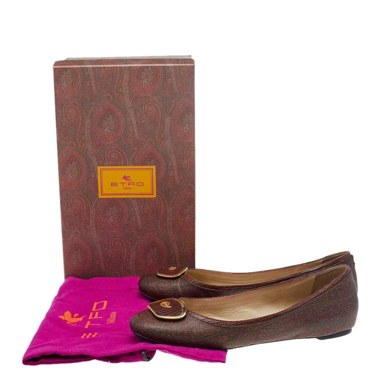Pre Owned Etro Brown Paisley Printed Coated Canvas Ballet Flats Size 38