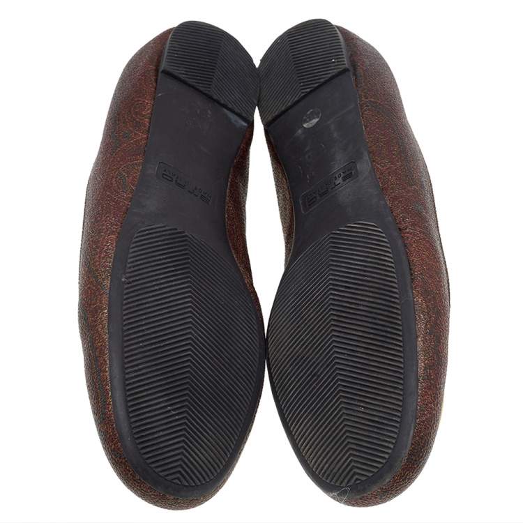 Pre Owned Etro Brown Paisley Printed Coated Canvas Ballet Flats Size 38