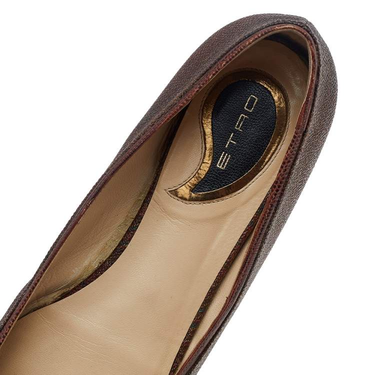 Pre Owned Etro Brown Paisley Printed Coated Canvas Ballet Flats Size 38