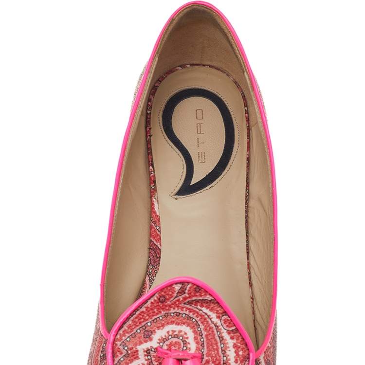 Pre Owned Etro Multicolor Printed Coated Canvas Fringes Tassels Ballet Flats Size 39