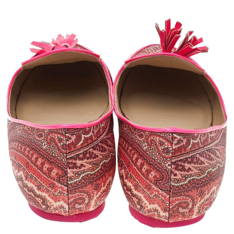 Pre Owned Etro Multicolor Printed Coated Canvas Fringes Tassels Ballet Flats Size 39