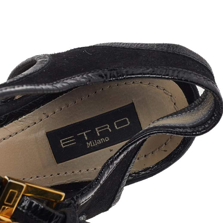 Pre Owned Etro Black Suede Ankle Strap Bow Sandals Size 37