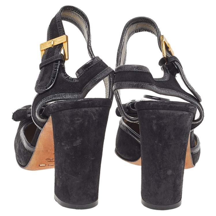 Pre Owned Etro Black Suede Ankle Strap Bow Sandals Size 37
