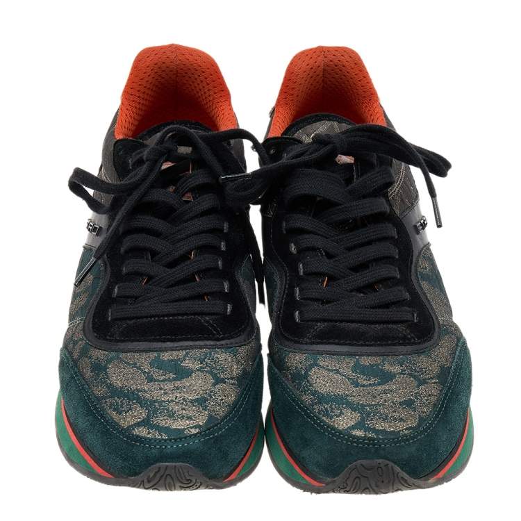 Pre Owned Etro Multicolor Brocade Fabric And Suede Low Top Lace Up Sneakers Size 38