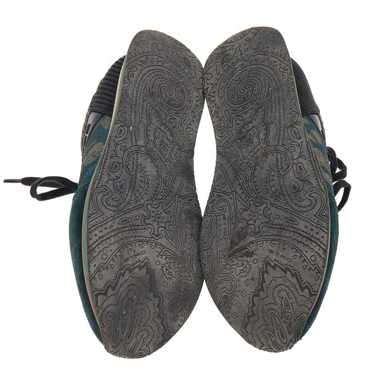 Pre Owned Etro Multicolor Brocade Fabric And Suede Low Top Lace Up Sneakers Size 38
