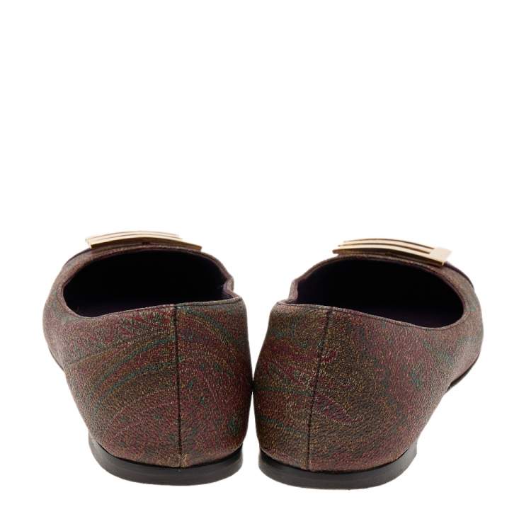 Pre Owned Etro Multicolor Paisley Printed Coated Canvas And Leather Ballet Flats Size 36