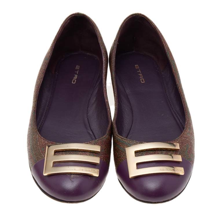 Pre Owned Etro Multicolor Paisley Printed Coated Canvas And Leather Ballet Flats Size 36