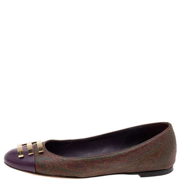 Pre Owned Etro Multicolor Paisley Printed Coated Canvas And Leather Ballet Flats Size 36