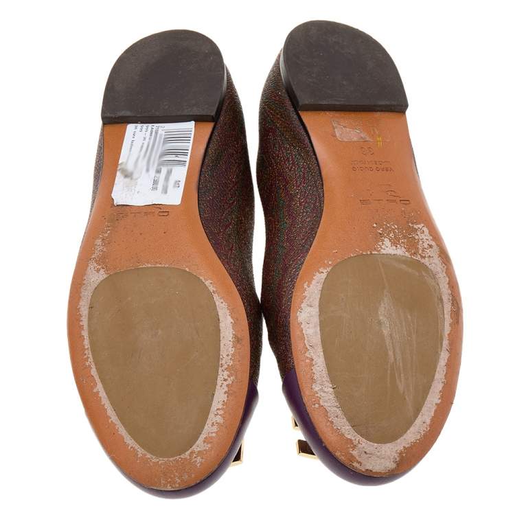 Pre Owned Etro Multicolor Paisley Printed Coated Canvas And Leather Ballet Flats Size 36