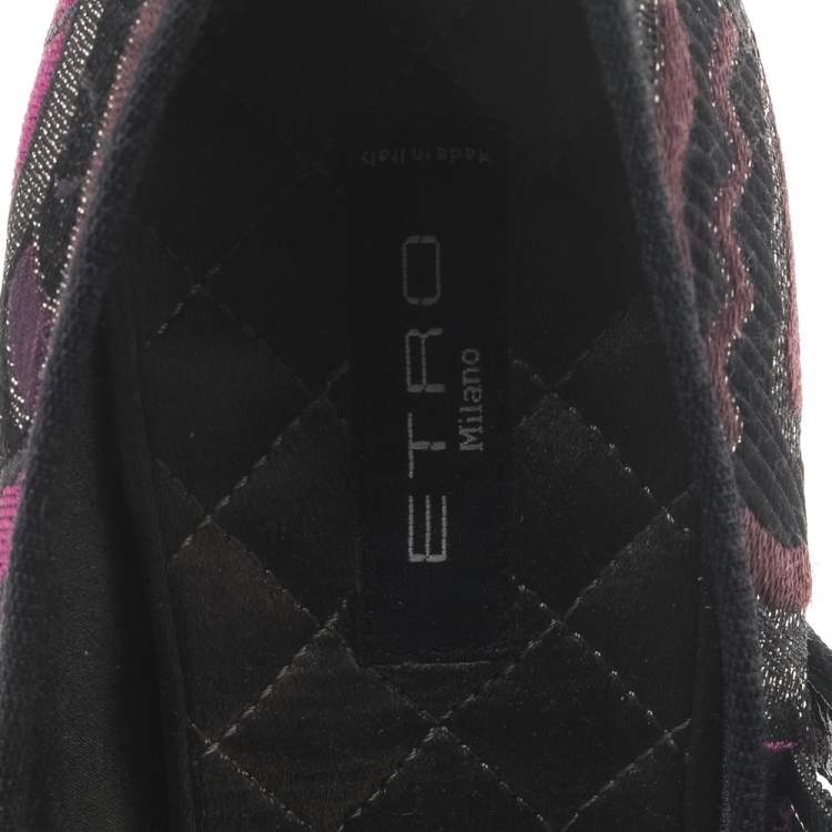 Pre Owned Etro Purple/Black Brocade Fabric Mary Jane Block Heel Pumps Size 38
