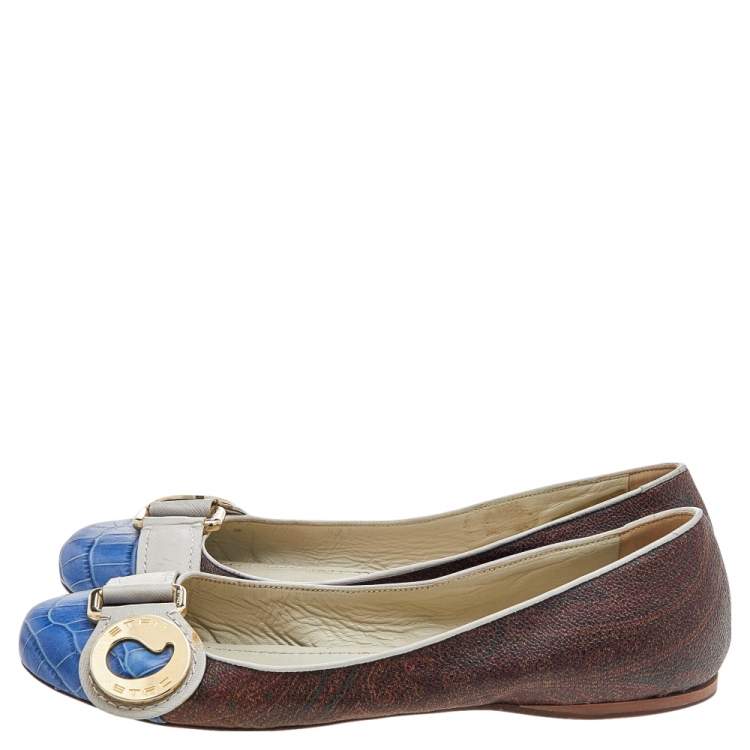 Pre Owned Etro Multicolor Croc Embossed And Leather Ballet Flats Size 38 