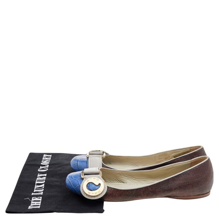 Pre Owned Etro Multicolor Croc Embossed And Leather Ballet Flats Size 38 