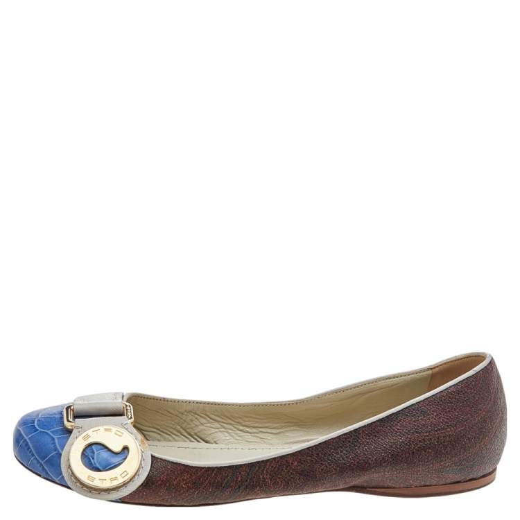 Pre Owned Etro Multicolor Croc Embossed And Leather Ballet Flats Size 38 