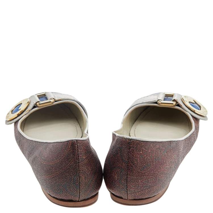 Pre Owned Etro Multicolor Croc Embossed And Leather Ballet Flats Size 38 