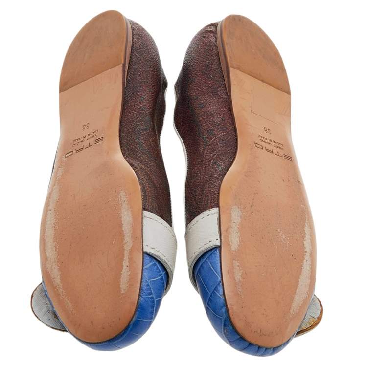 Pre Owned Etro Multicolor Croc Embossed And Leather Ballet Flats Size 38 