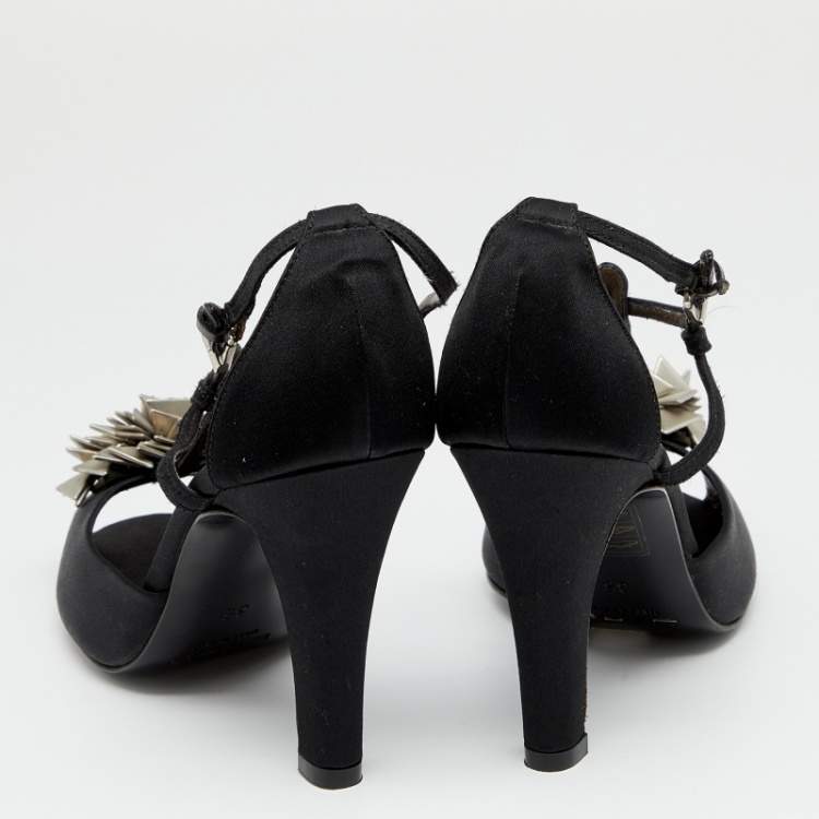 Pre Owned Etro Black Satin Embellished T Strap Sandals Size 36