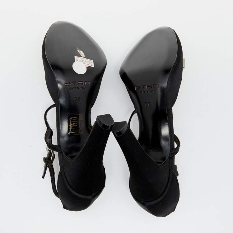 Pre Owned Etro Black Satin Embellished T Strap Sandals Size 36