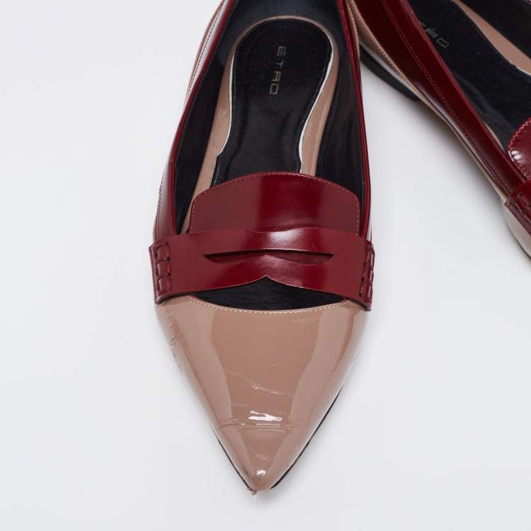 Pre Owned Etro Brown/Burgundy Patent  and Leather  Slip On  Loafers Size 37