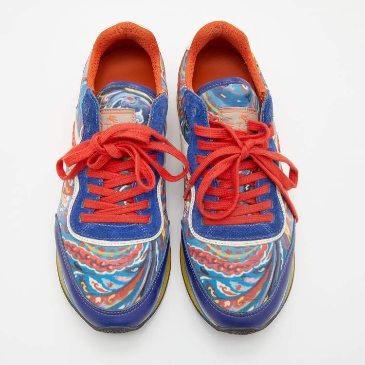 Pre Owned Etro Multicolor Paisley Print Nylon and Leather Low Top Sneakers Size 38