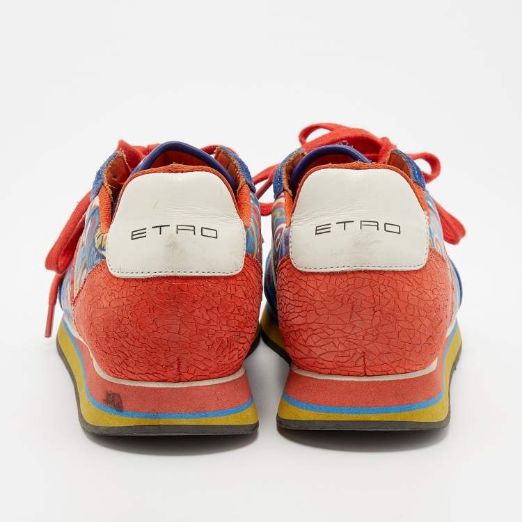 Pre Owned Etro Multicolor Paisley Print Nylon and Leather Low Top Sneakers Size 38