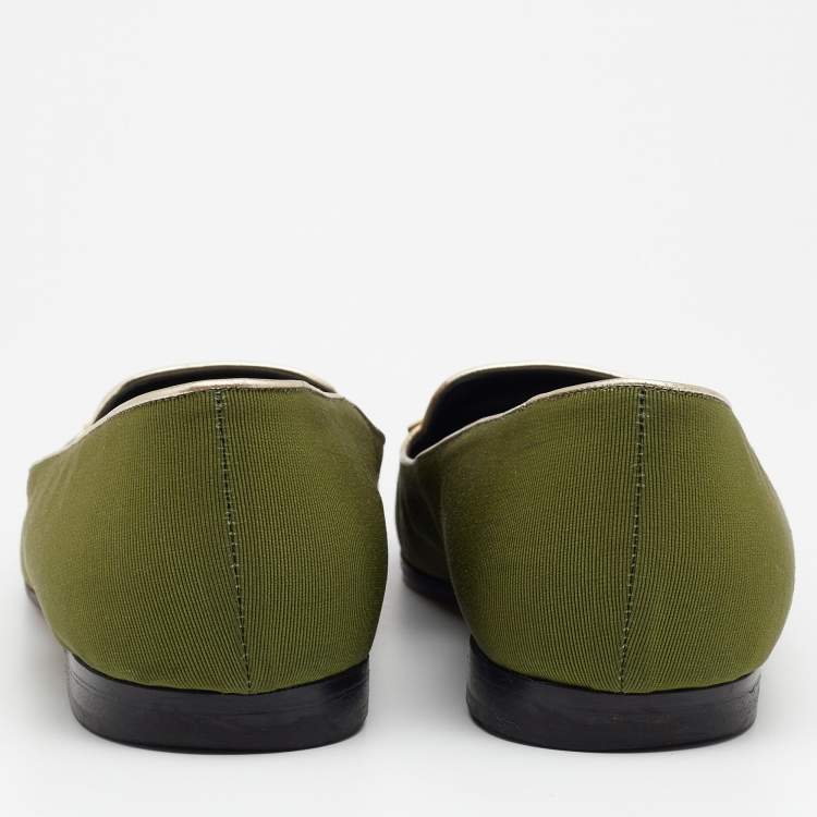 Pre Owned Etro Green/Black Fabric And Leather Ballet Flats Size 38