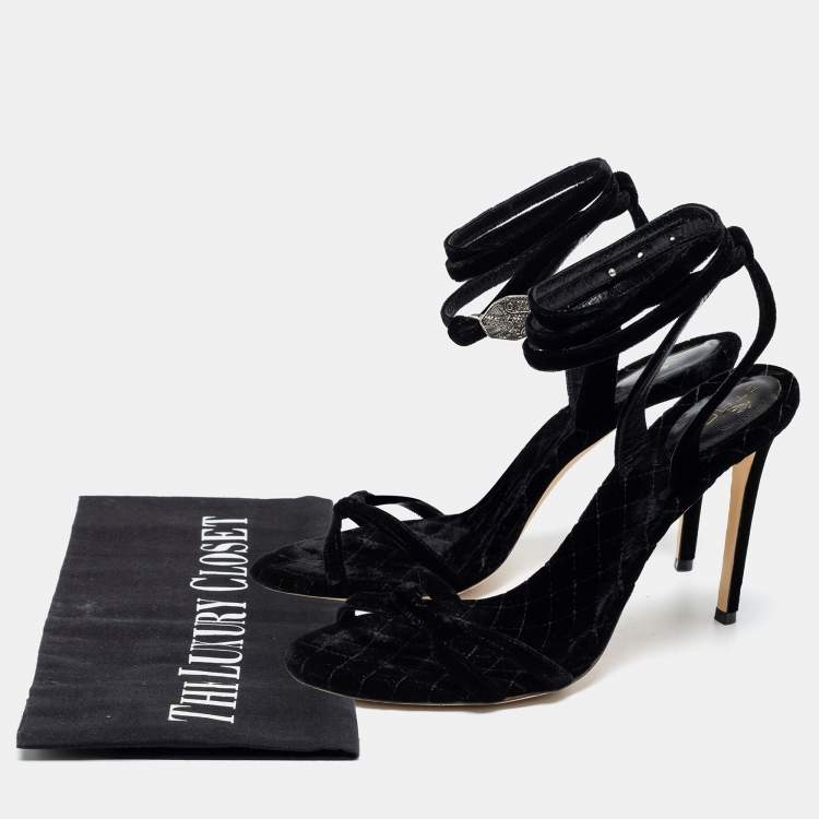 Pre Owned Etro Black Velvet Ankle Strap Sandals Size 41