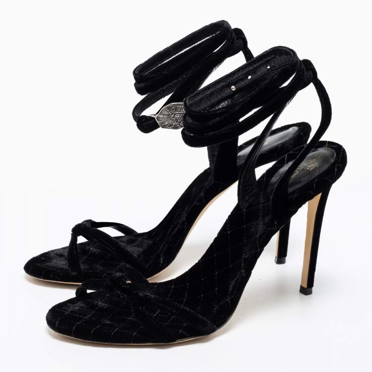 Pre Owned Etro Black Velvet Ankle Strap Sandals Size 41