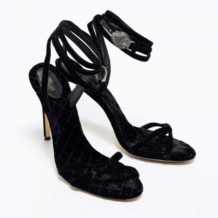 Pre Owned Etro Black Velvet Ankle Strap Sandals Size 41