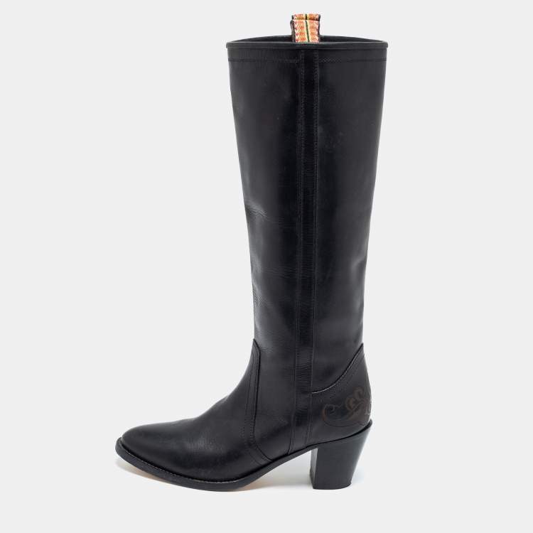 Pre Owned Etro Black Leather Knee Length Block Heel Boots Size 40