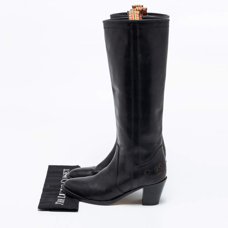 Pre Owned Etro Black Leather Knee Length Block Heel Boots Size 40