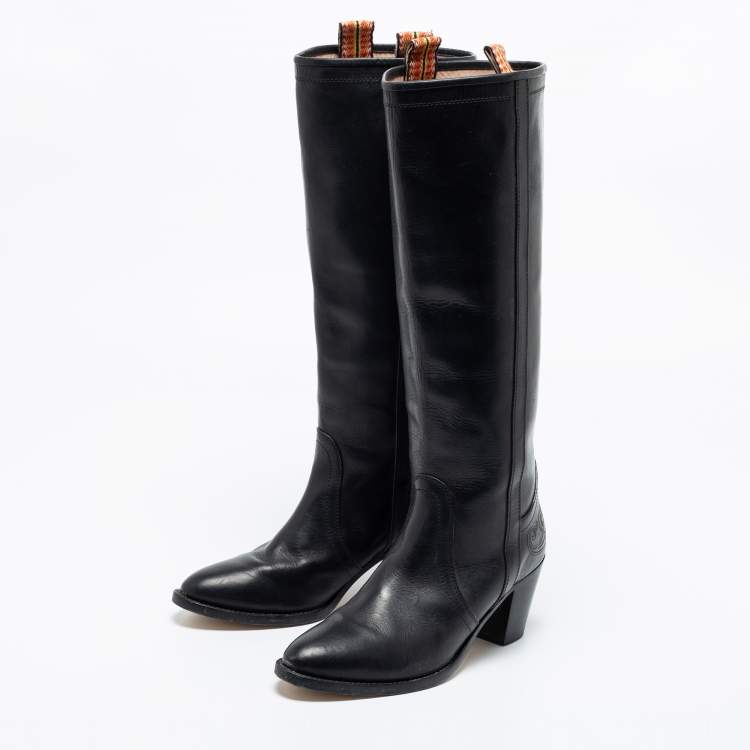 Pre Owned Etro Black Leather Knee Length Block Heel Boots Size 40