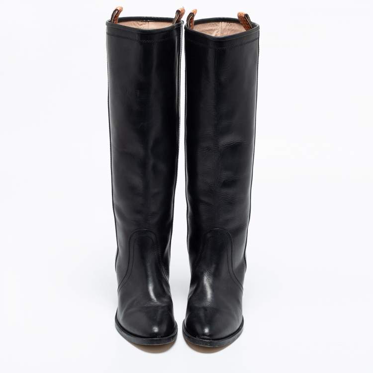 Pre Owned Etro Black Leather Knee Length Block Heel Boots Size 40