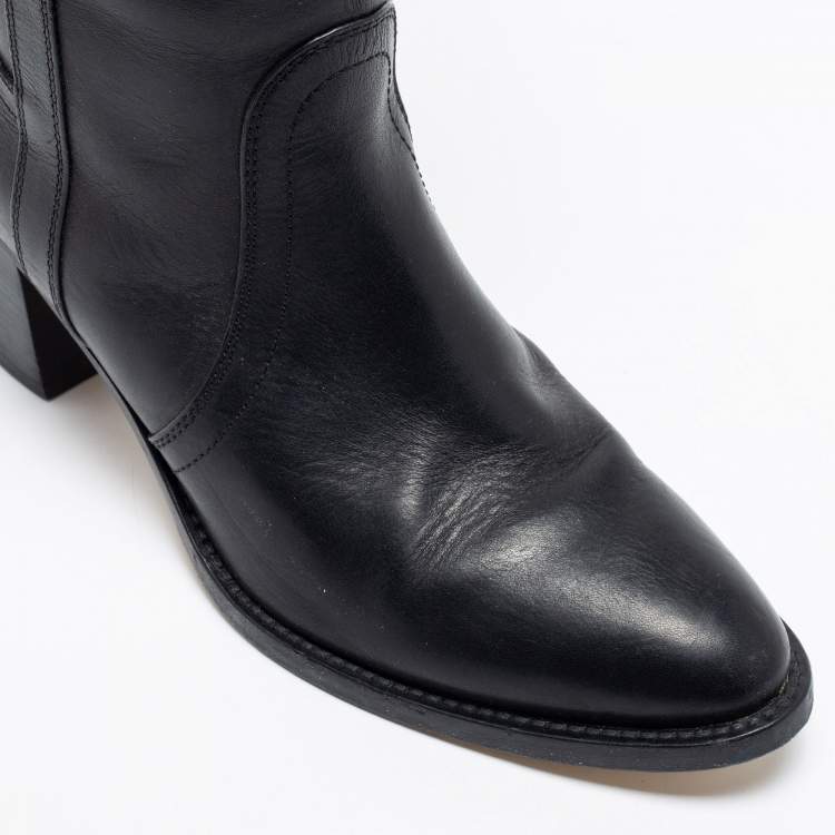 Pre Owned Etro Black Leather Knee Length Block Heel Boots Size 40