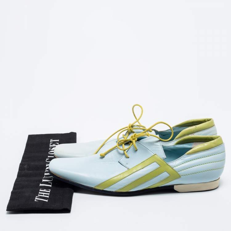 Pre Owned Etro Green/Blue Leather Lace Oxfords Size 39