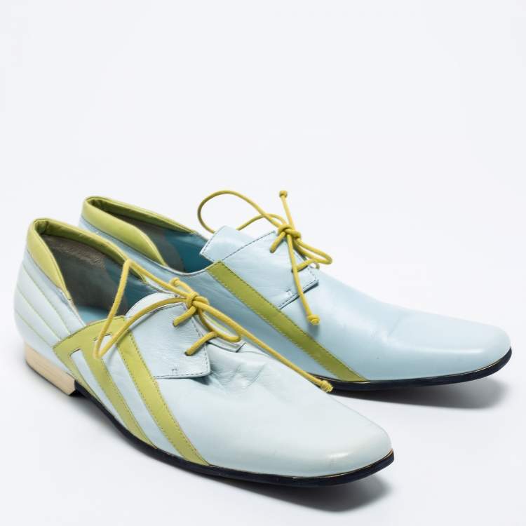 Pre Owned Etro Green/Blue Leather Lace Oxfords Size 39