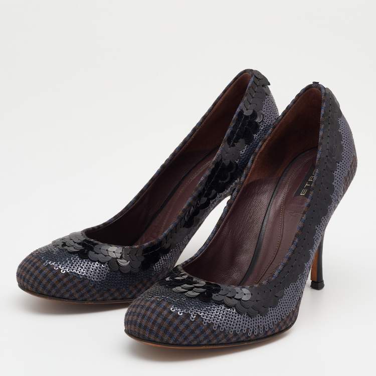 Pre Owned Etro Multicolor Sequins And Fabric Pumps Size 37.5