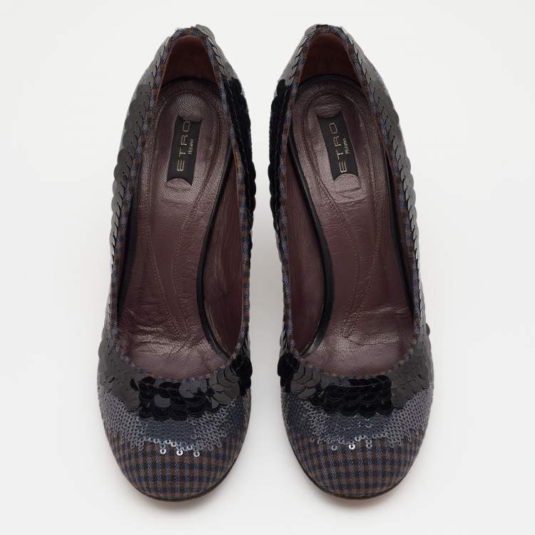 Pre Owned Etro Multicolor Sequins And Fabric Pumps Size 37.5