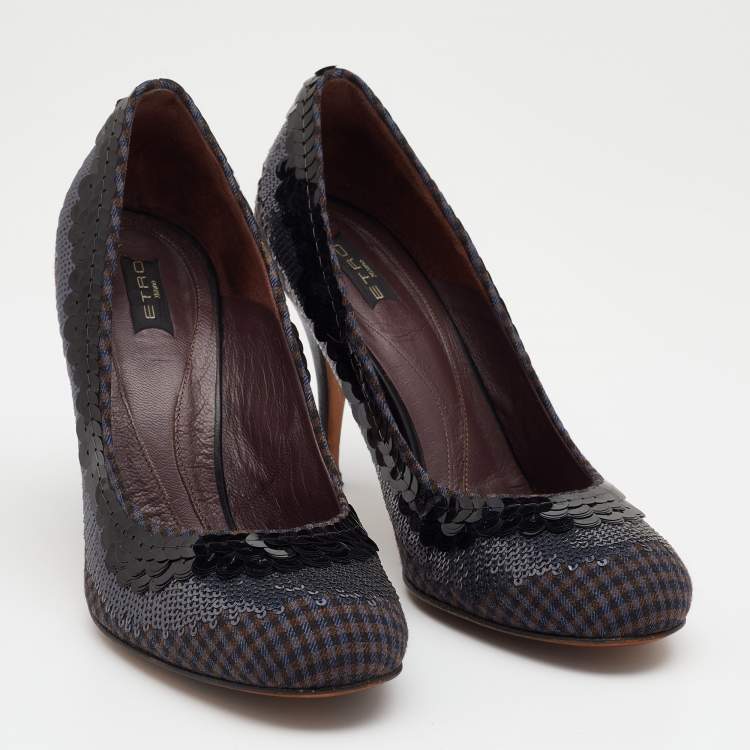 Pre Owned Etro Multicolor Sequins And Fabric Pumps Size 37.5